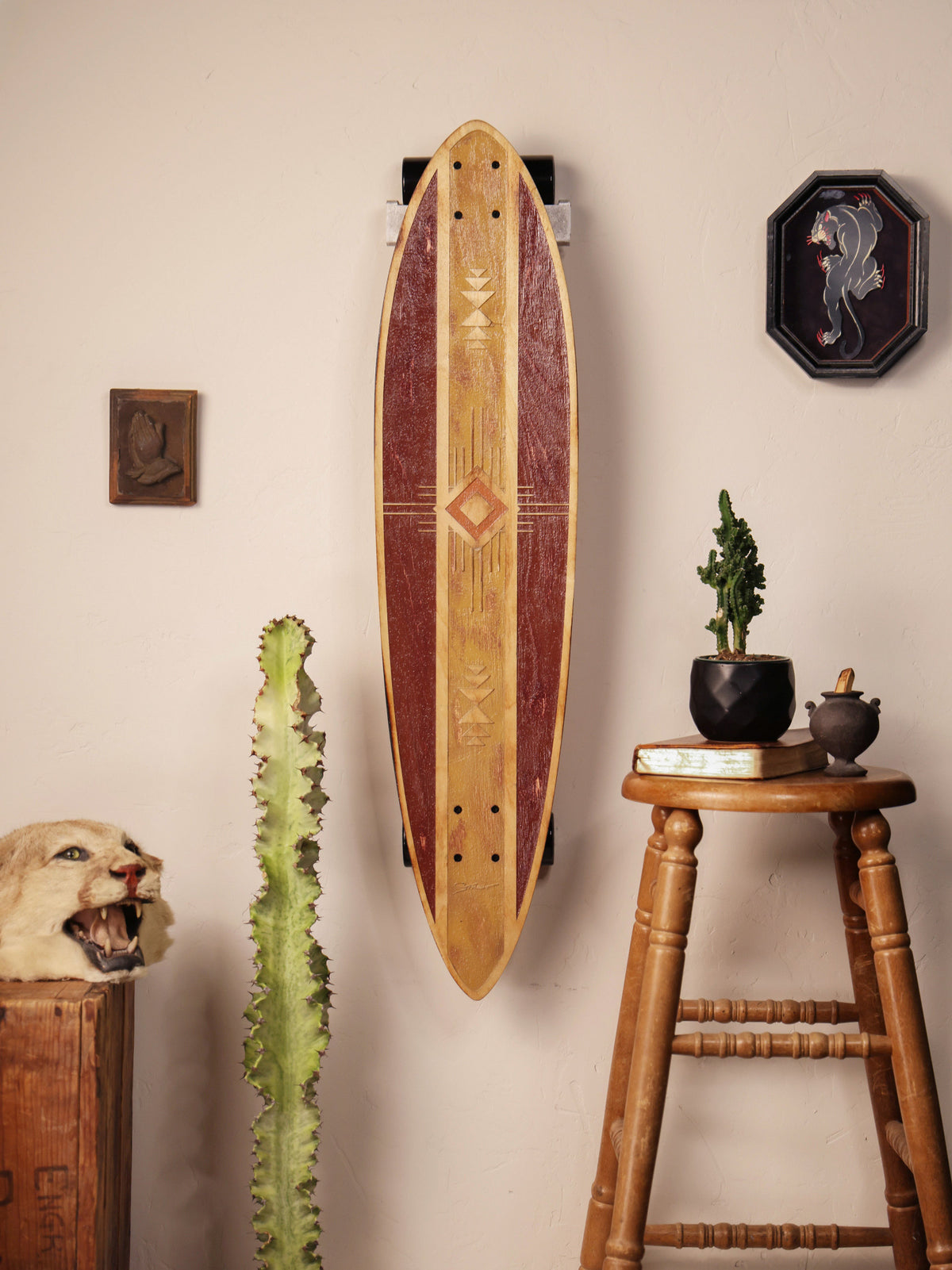 Strght longboard displayed as wall art